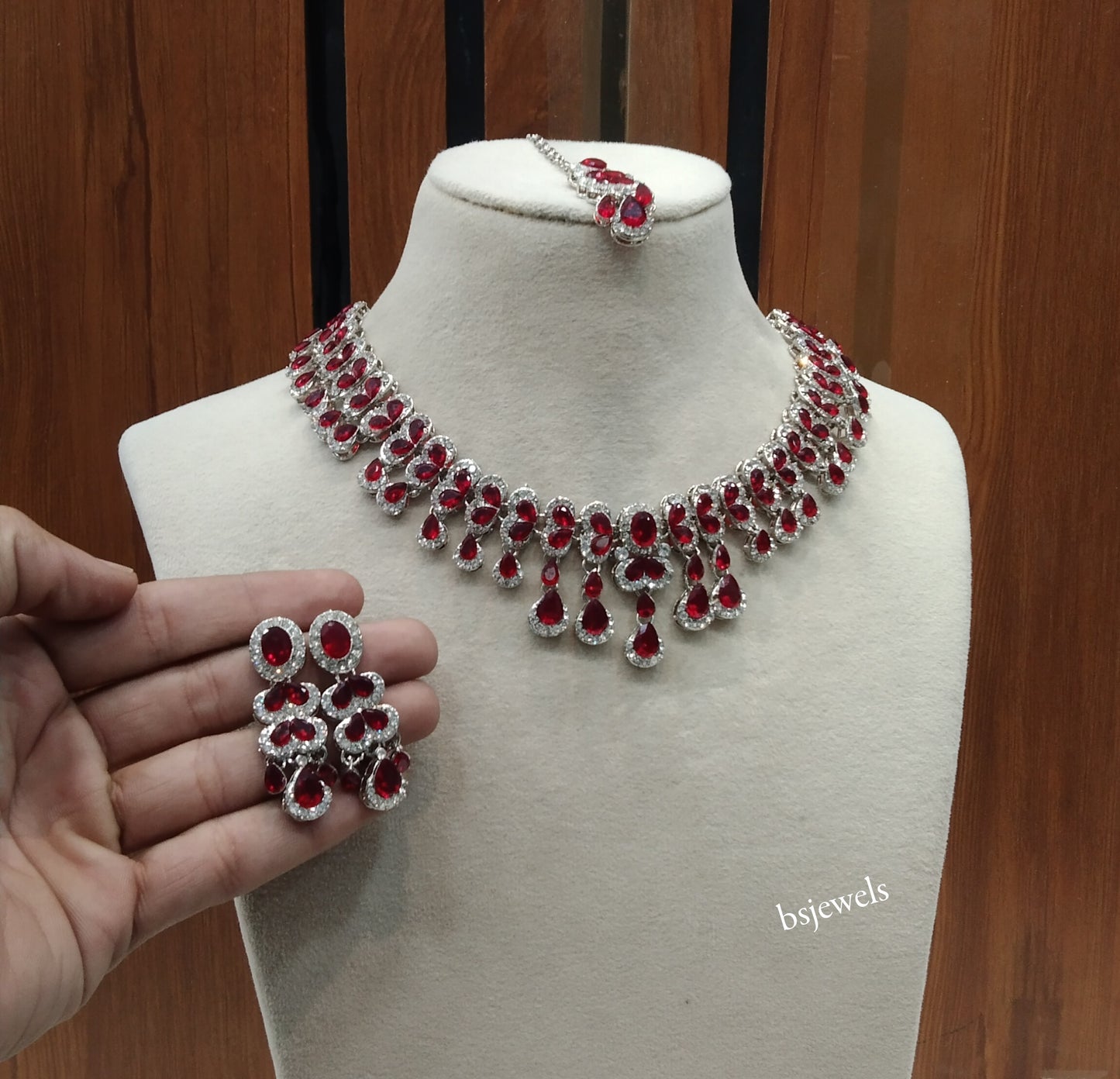 Silver Maroon Necklace Ada sets