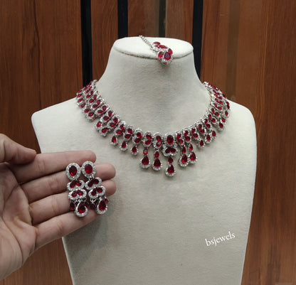 Silver Maroon Necklace Ada sets
