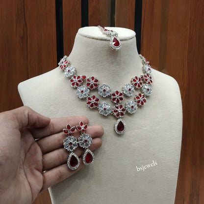 Silver Mroon Necklace Lvla sets