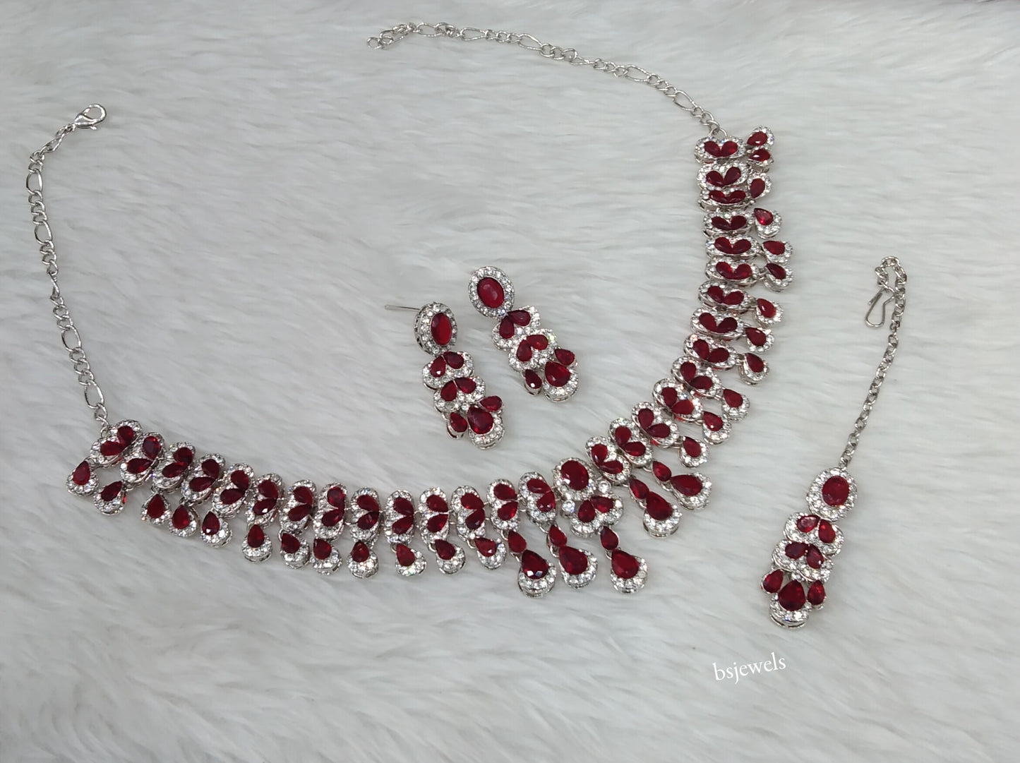 Silver Maroon Necklace Ada sets