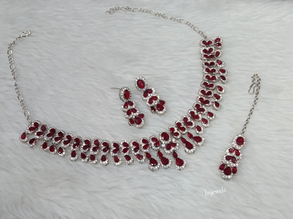 Silver Maroon Necklace Ada sets