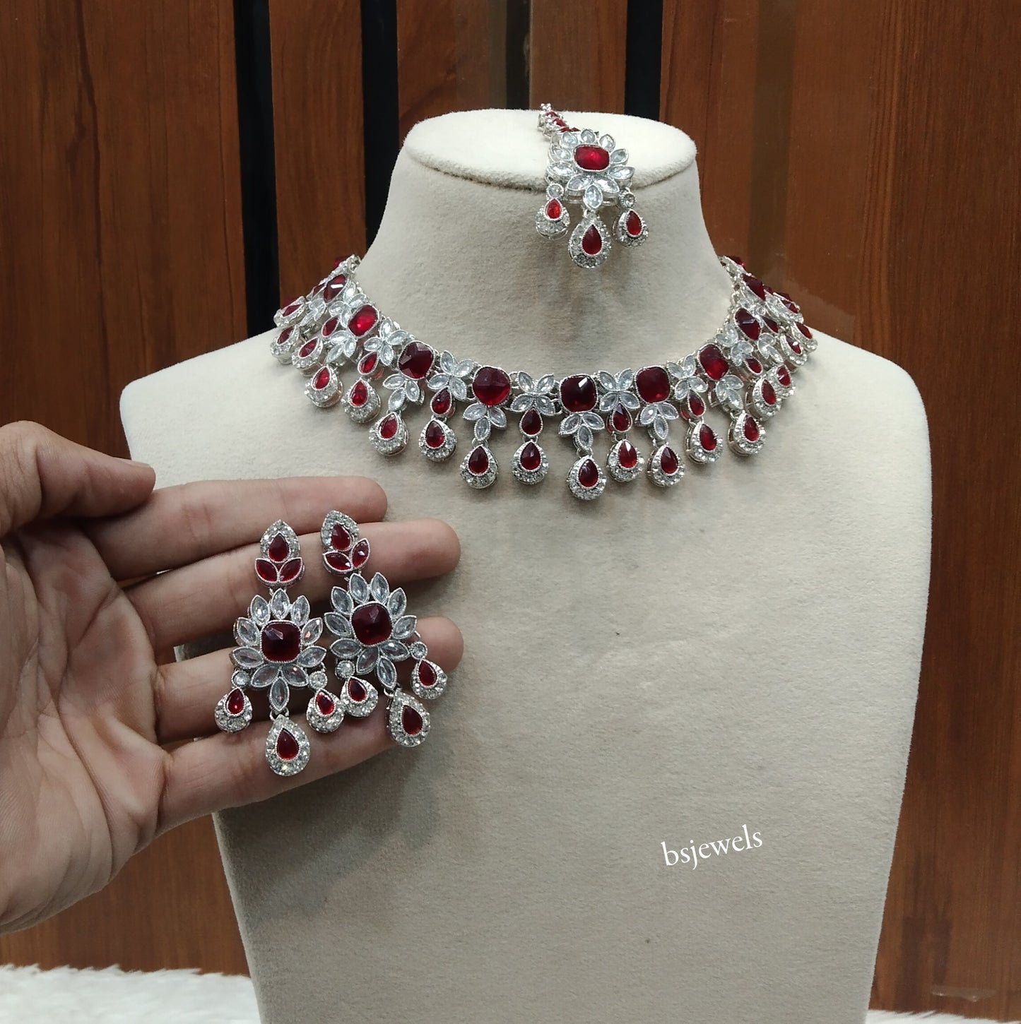 Silver Maroon Necklace Ada sets