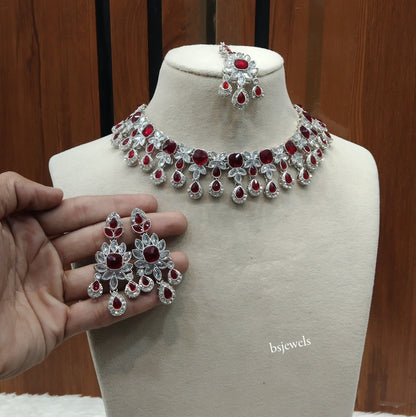 Silver Maroon Necklace Ada sets