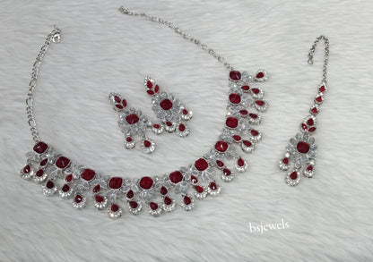 Silver Maroon Necklace Ada sets