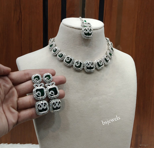 Silver Green Necklace Hallie sets
