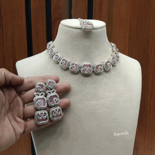 Silver Pink Necklace Hallie sets