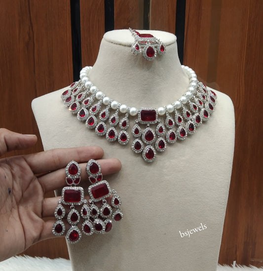 Silver Mroon Necklace Kylie sets