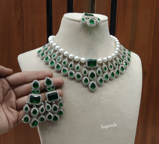 Silver Green Necklace Kylie sets