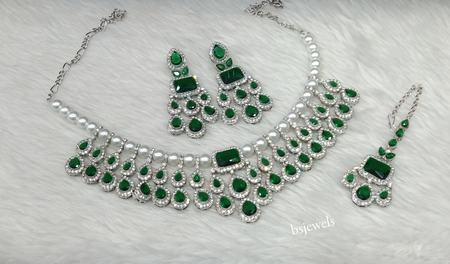 Silver Green Necklace Kylie sets