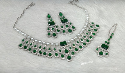Silver Green Necklace Kylie sets