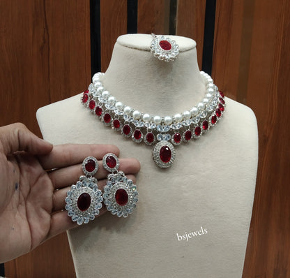 Silver Mroon Necklace Molly sets