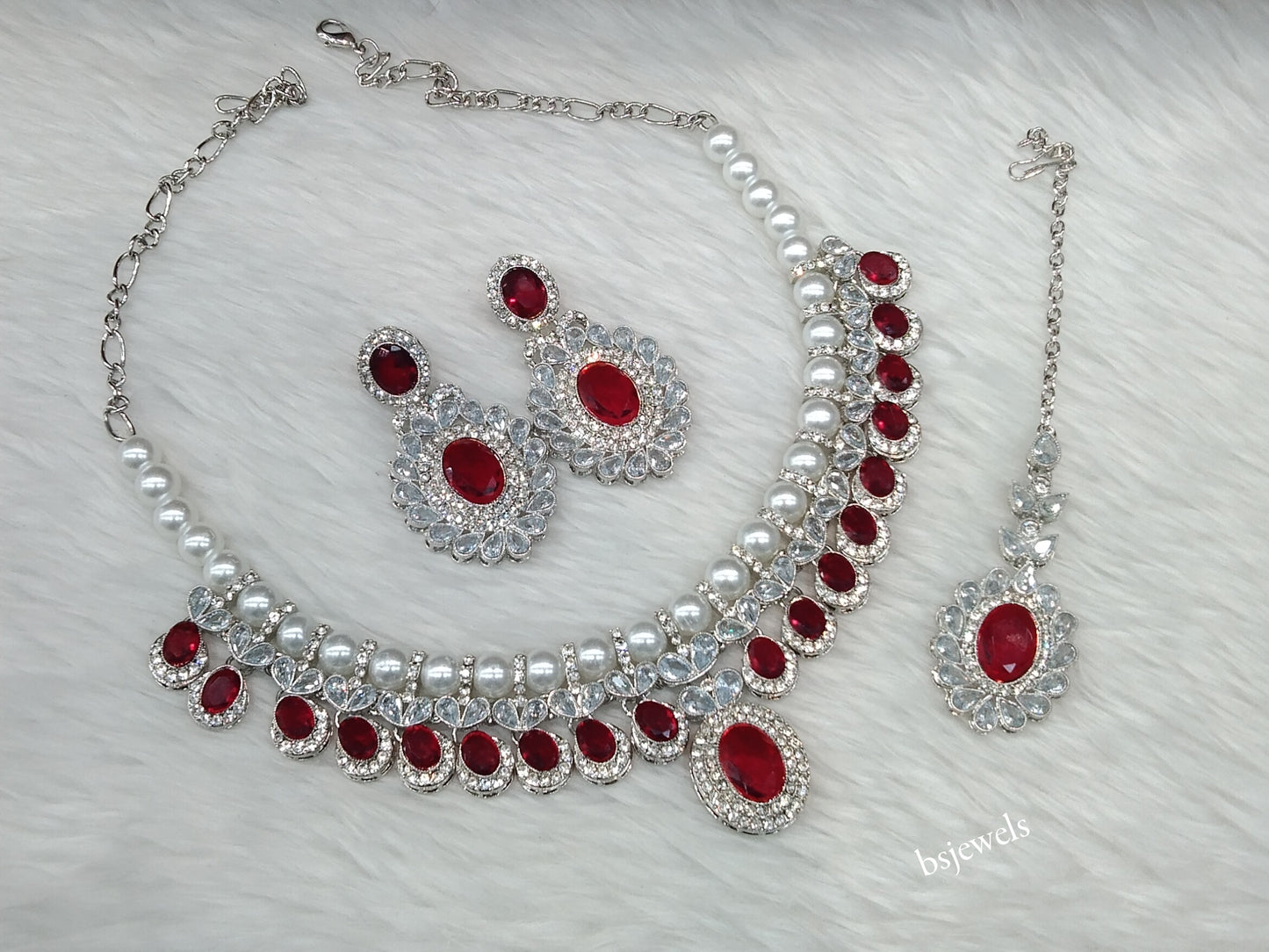 Silver Mroon Necklace Molly sets