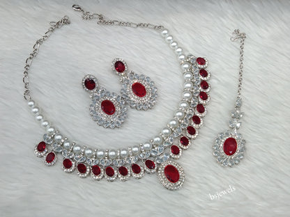 Silver Mroon Necklace Molly sets