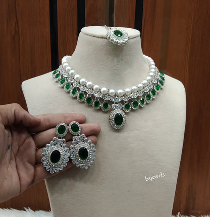 Silver Green Necklace Molly sets