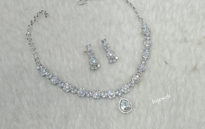 Silver White American Diamond Ad Avery Necklace Set