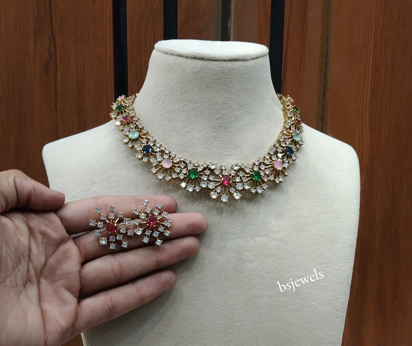 Antique Multi Color American Diamond Ad Eden Necklace Set
