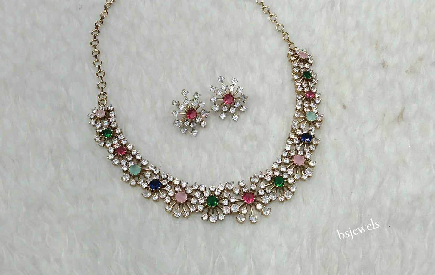 Antique Multi Color American Diamond Ad Eden Necklace Set