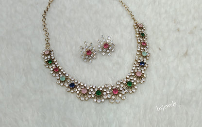 Antique Multi Color American Diamond Ad Eden Necklace Set
