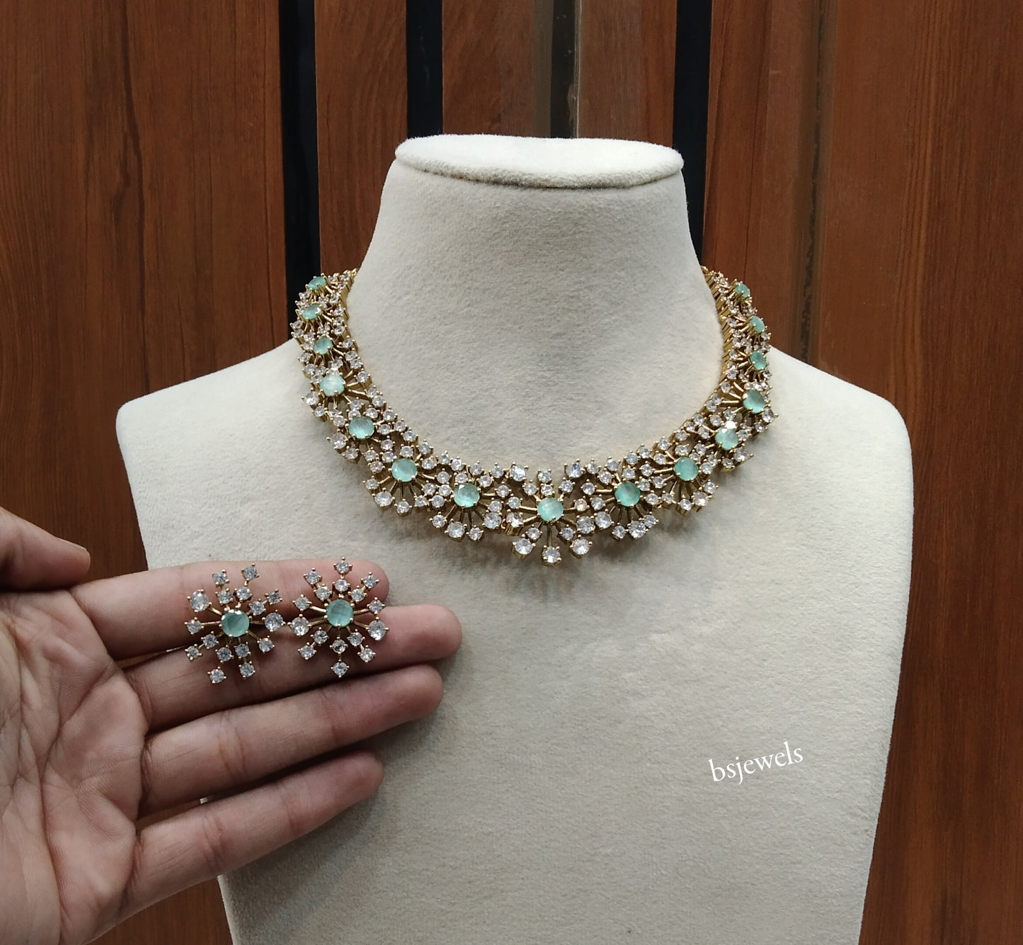 Antique Mint American Diamond Ad Eden Necklace Set