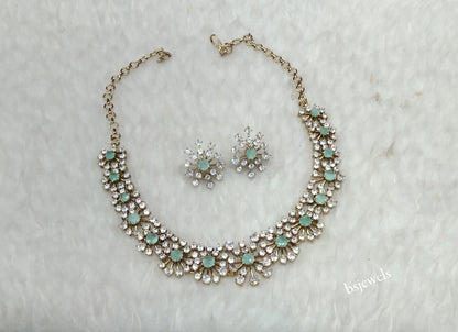Antique Mint American Diamond Ad Eden Necklace Set