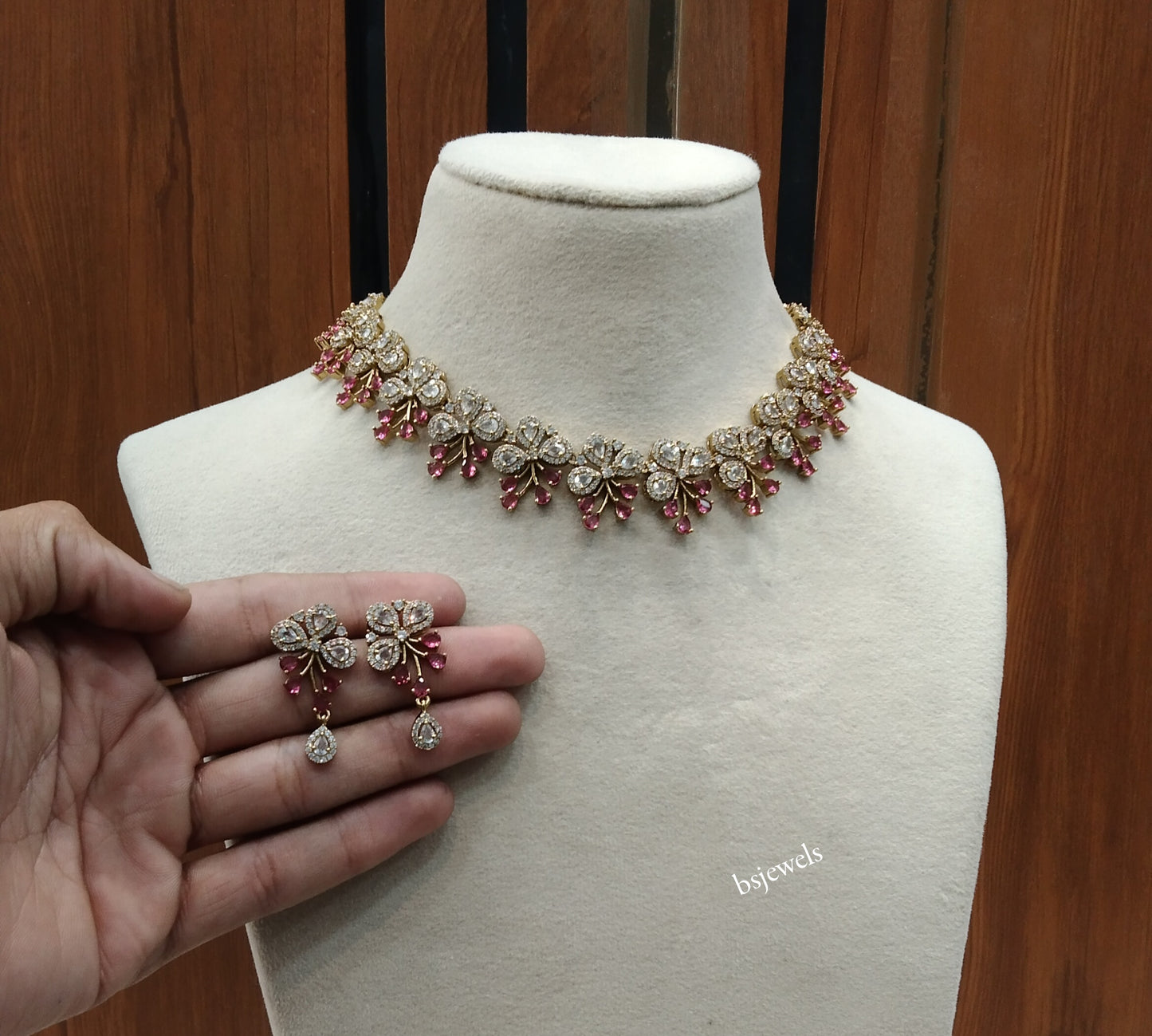 Antique Ruby American Diamond Ad Riley Necklace Set