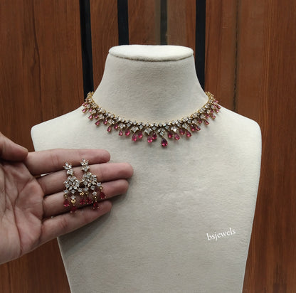 Antique Ruby American Diamond Ad Emery Necklace Sets