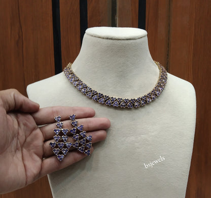 Antique Lavender American Diamond Ad Skylar Necklace Sets