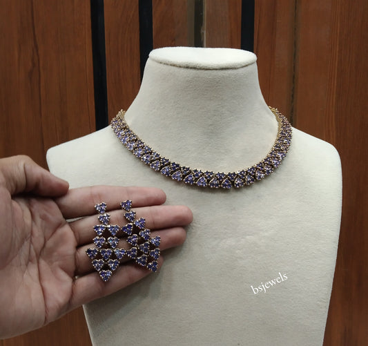 Antique Lavender American Diamond Ad Skylar Necklace Sets