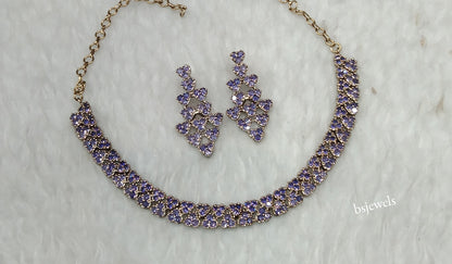Antique Lavender American Diamond Ad Skylar Necklace Sets