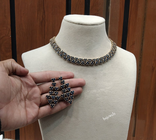 Antique Blue American Diamond Ad Skylar Necklace Sets