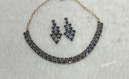 Antique Blue American Diamond Ad Skylar Necklace Sets