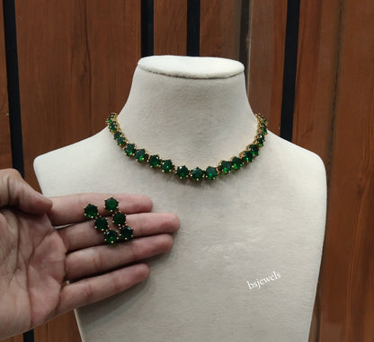 Antique Green American Diamond Ad Geet Necklace Sets