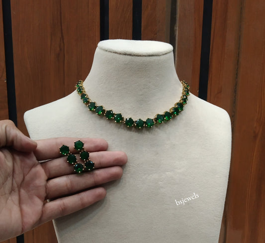Antique Green American Diamond Ad Geet Necklace Sets