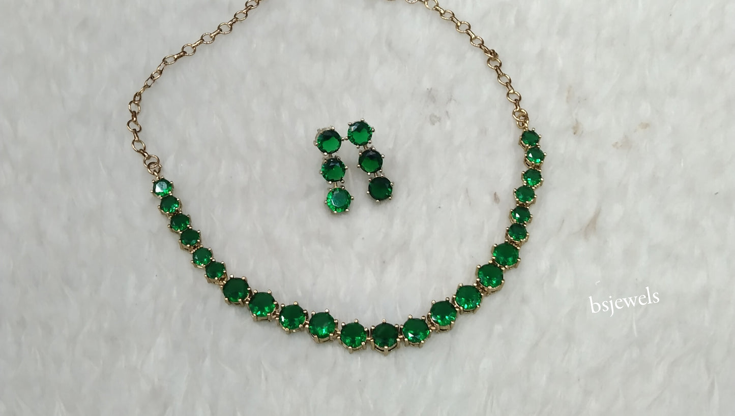 Antique Green American Diamond Ad Geet Necklace Sets