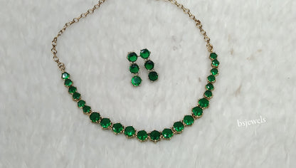 Antique Green American Diamond Ad Geet Necklace Sets