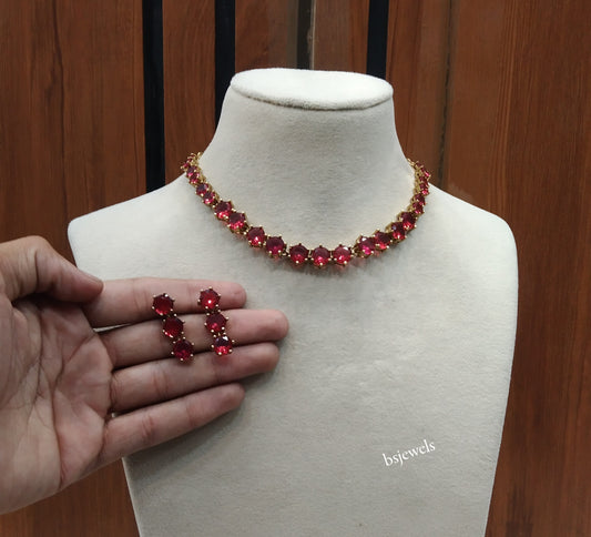 Antique Ruby American Diamond Ad Geet Necklace Sets