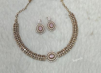 Antique Pink American Diamond Ad Payton Necklace Sets