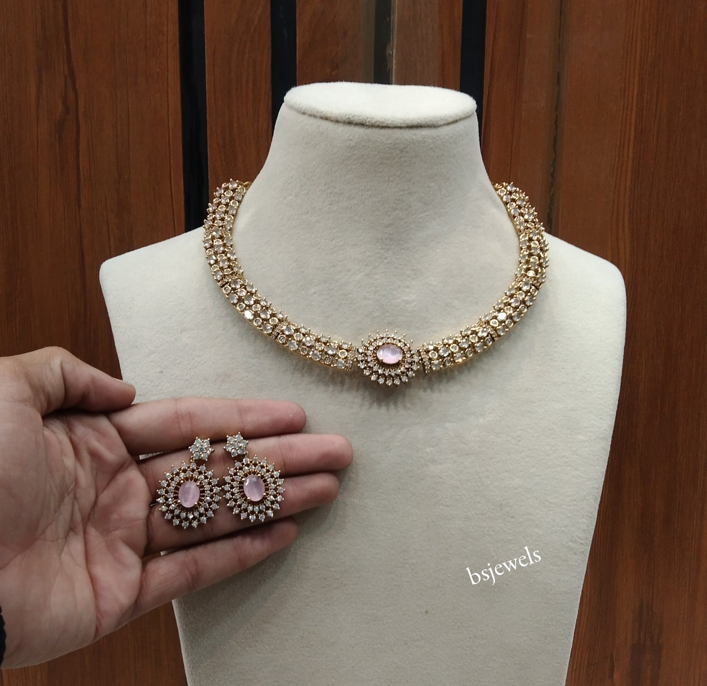Antique Pink American Diamond Ad Payton Necklace Sets
