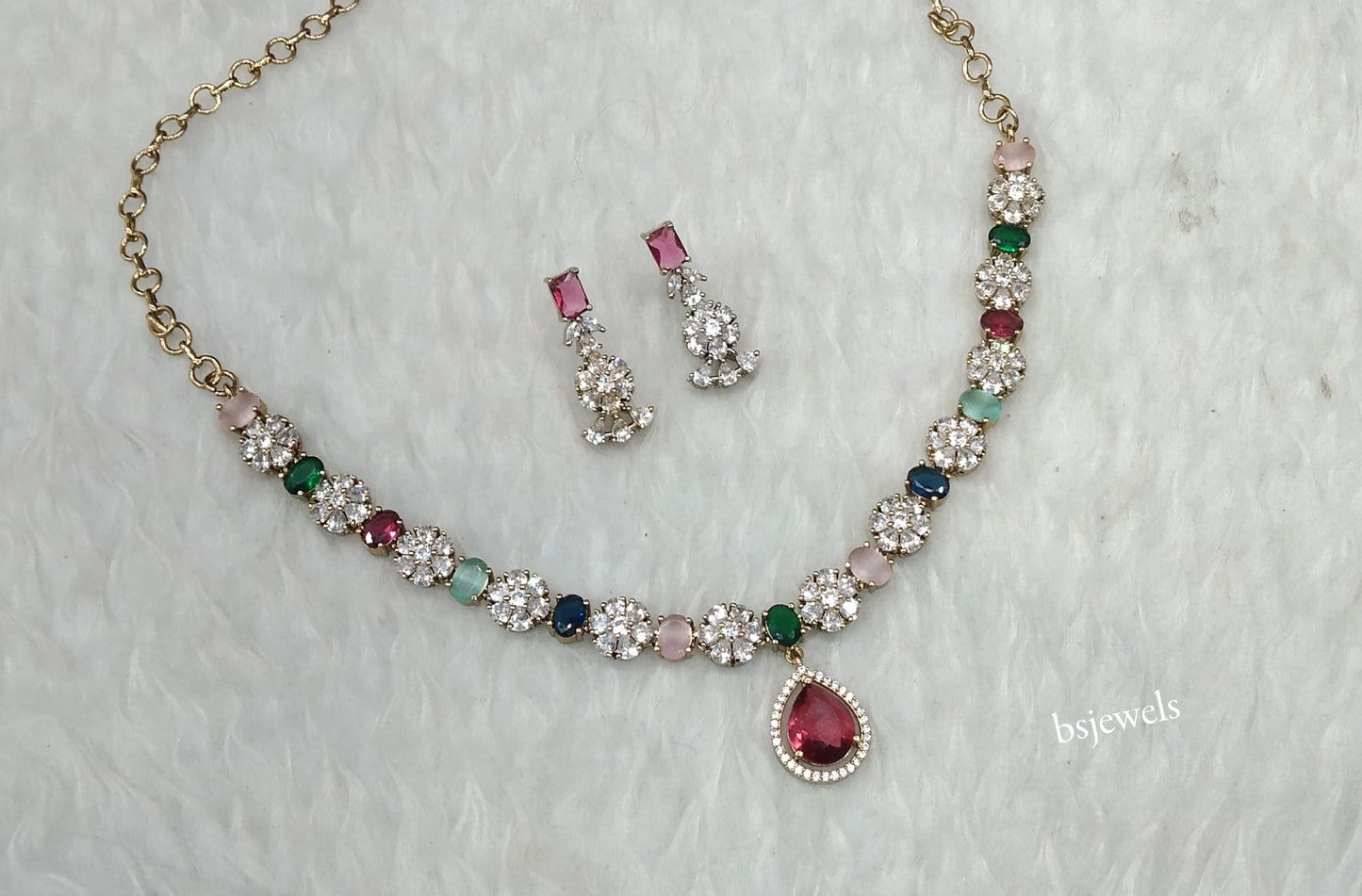 Antique Multi Color American Diamond Ad Geeta Necklace Sets