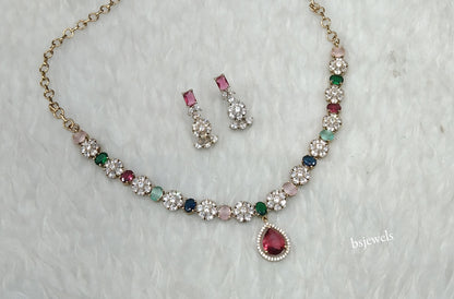 Antique Multi Color American Diamond Ad Geeta Necklace Sets