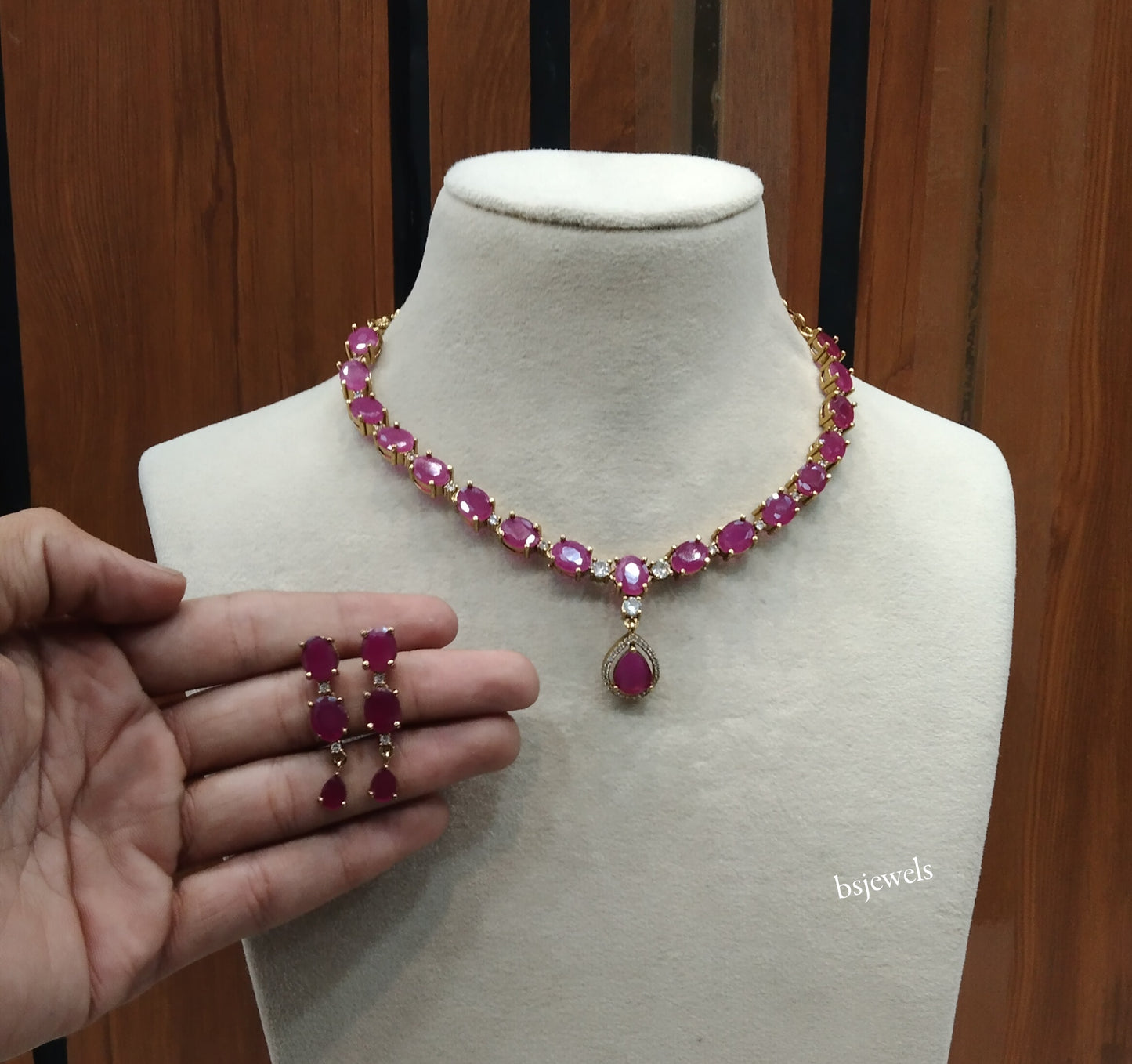 Antique Ruby American Diamond Ad Finley Necklace Sets