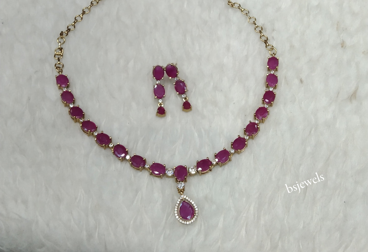 Antique Ruby American Diamond Ad Finley Necklace Sets