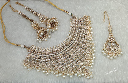 Gold White Kundan necklace Set/ kundan Indian Tatum jewellery  sets