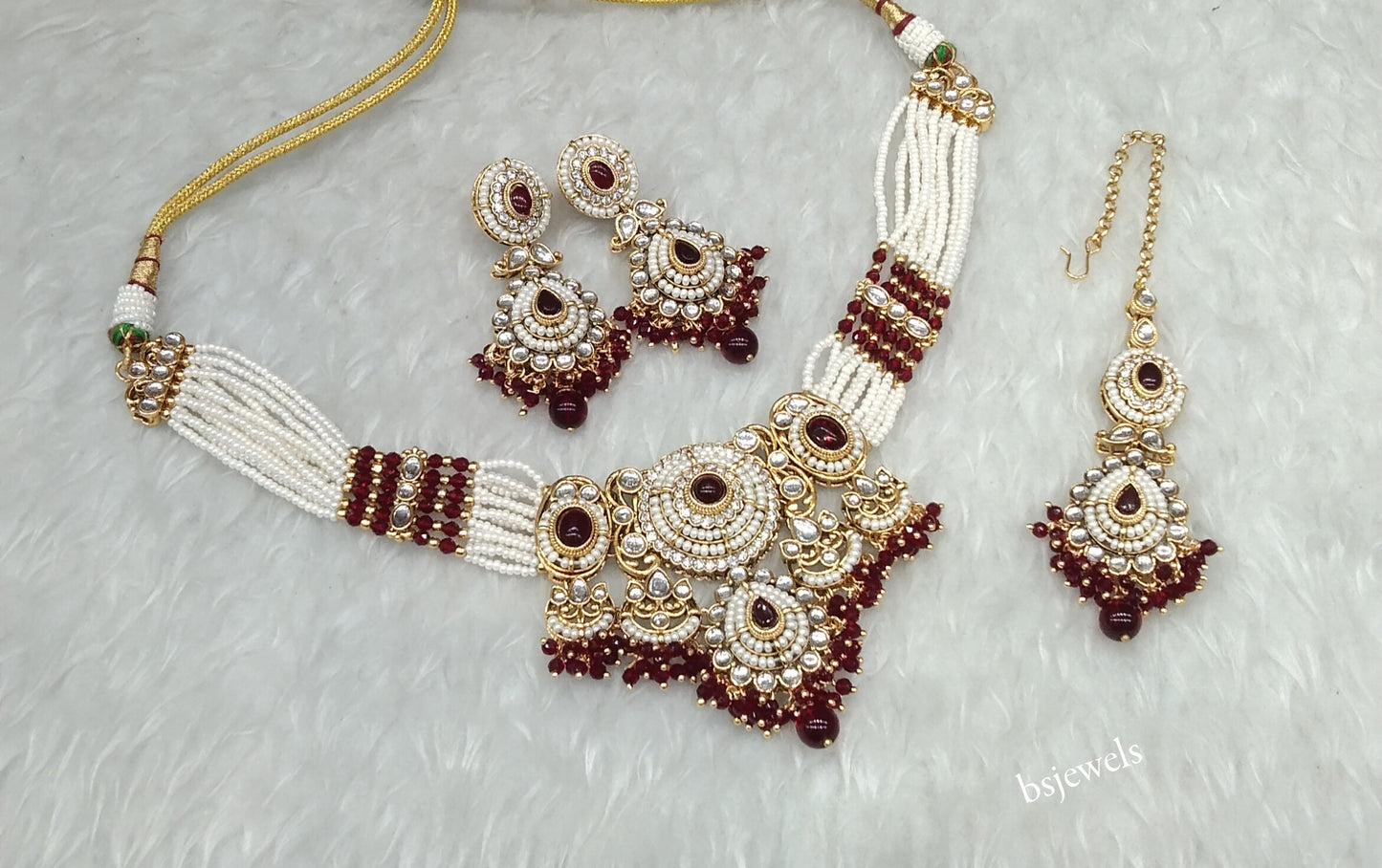 Gold Maroon Kundan necklace Set/ kundan Indian Rylan jewellery sets