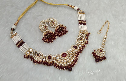 Gold Maroon Kundan Necklace Zoin sets