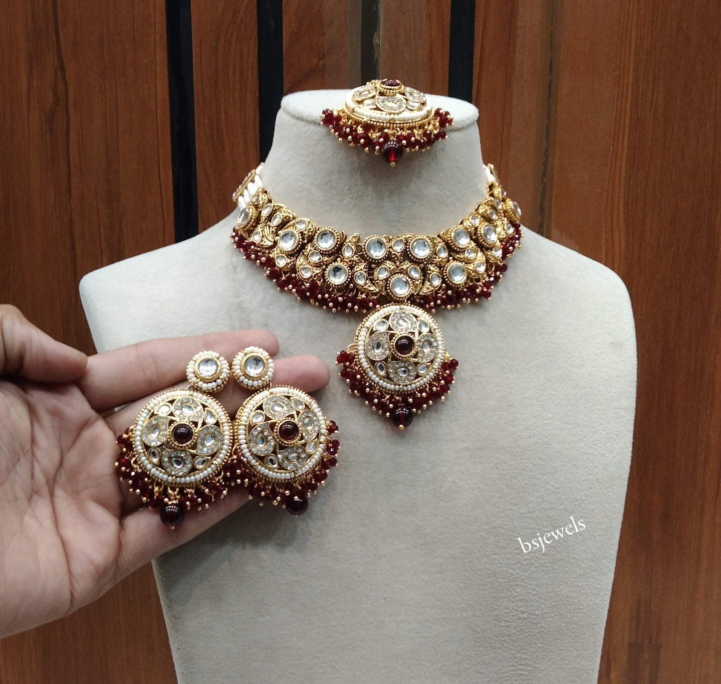 Gold Maroon Kundan necklace Set/ kundan Indian Lennon jewellery sets