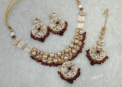 Gold Maroon Kundan necklace Set/ kundan Indian Lennon jewellery sets