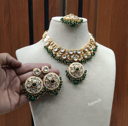 Gold Green Kundan necklace Set/ kundan Indian Lennon jewellery sets