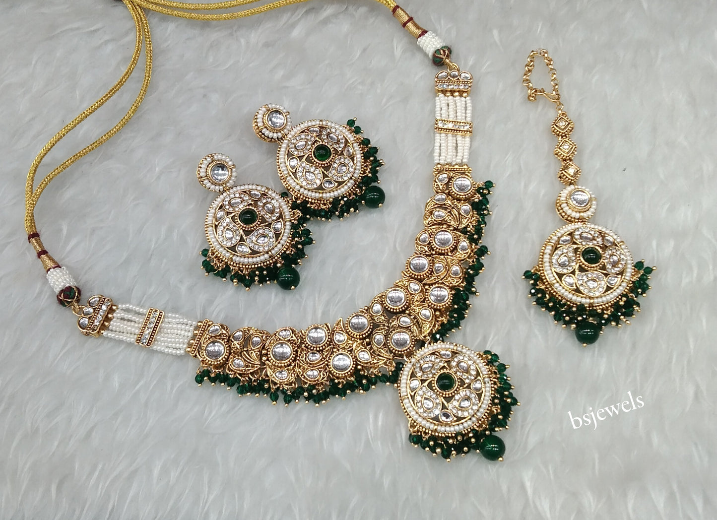Gold Green Kundan necklace Set/ kundan Indian Lennon jewellery sets