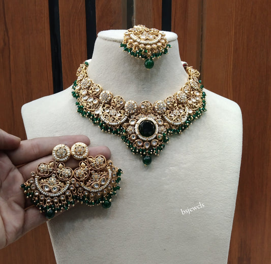 Gold Green Kundan Necklace Zoin sets